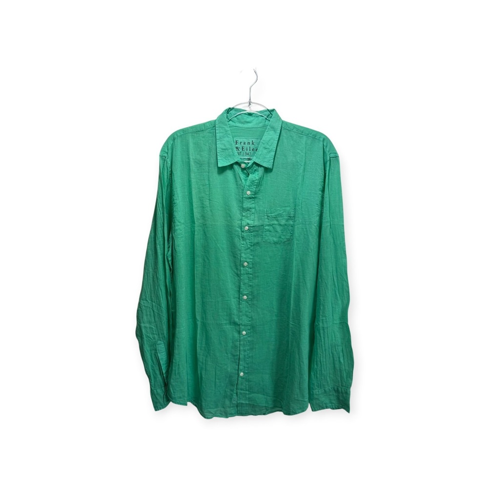Frank & Eiileen Minimalist Quiet Luxe Button Up Shirt Women XL Green Long Sleeve